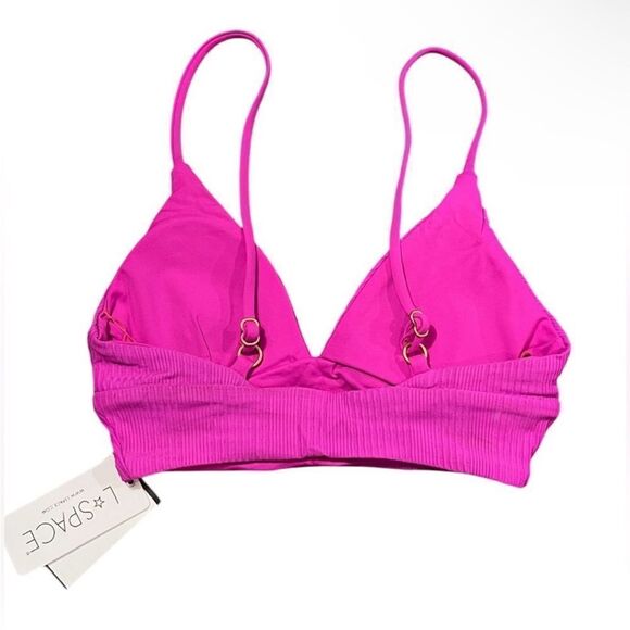 L*Space NWT Pointelle Rib Winnie Bikini Top in Fuchsia Size Small - Picture 6 of 7